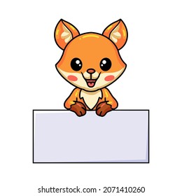 Cute little fox cartoon with blank sign