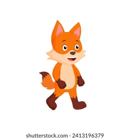 Cute Little Fox Cartoon Character. Fox Walking Vector Illustration