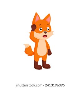 Caricatura De La Pequeña Fox. Preocupada Fox con la mano en la ilustración del vector de la cabeza