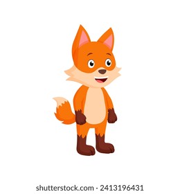 Cute Little Fox Cartoon Character. Fox Standing Vector Illustration