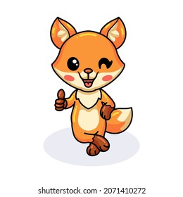 Cute little fox cartoon giving thumb up