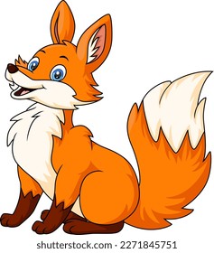 Cute little fox cartoon on white background