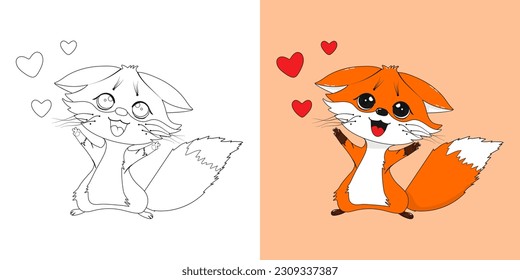 Cute little fox. Coloring. Vector