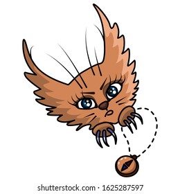 Cute little fox with a compass. Flat vector illustration on a white background.