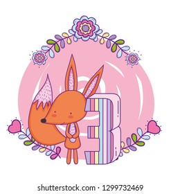 cute and little fox with floral decoration