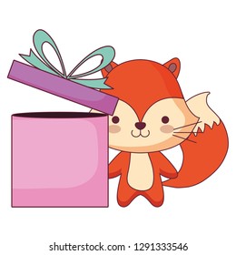 cute and little fox with gift