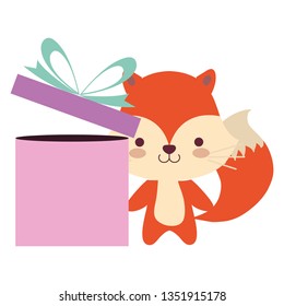 cute and little fox with gift