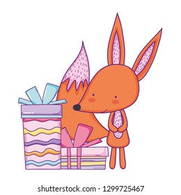 cute and little fox with giftbox