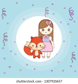 cute and little fox with girl