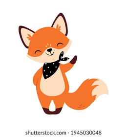 Cute Little Fox Greeting Waving Paw Vector Illustration