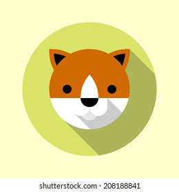 Cute little fox icon. Flat long shadow design. Animal icons series.
