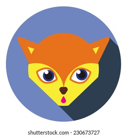 Cute little fox icon. Flat long shadow design. 