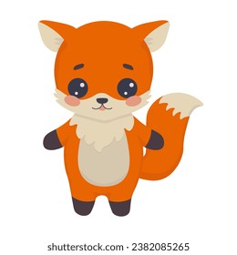 Cute little fox isolated on white background. Flat vector illustration.