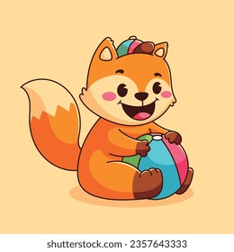 Cute little fox playing ball cartoon