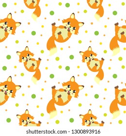 Cute little fox seamless pattern. funny endless background, texture. Children's backdrop. Vector illustration