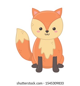 cute little fox sitting animal cartoon vector illustration