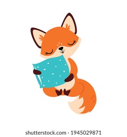 Cute Little Fox Sitting and Hugging Soft Pillow Vector Illustration