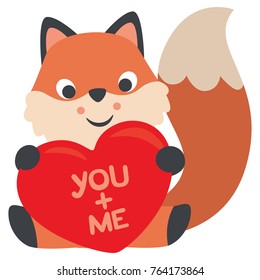 Cute Little Fox Sitting and Hugging a Heart You And Me Valentines Day Card