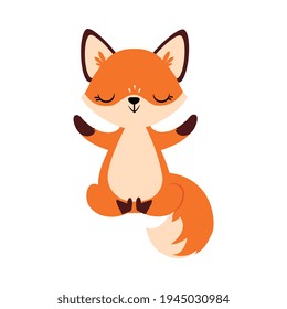 Cute Little Fox Sitting in Lotus Yoga Pose Meditating Vector Illustration