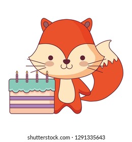 cute and little fox with sweet cake
