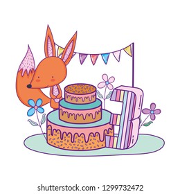 cute and little fox with sweet cake