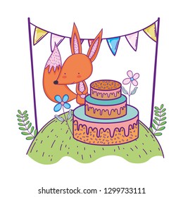 cute and little fox with sweet cake