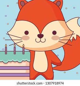 cute and little fox with sweet cake