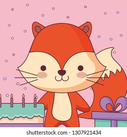 cute and little fox with sweet cake