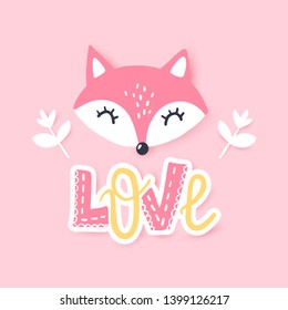 Cute little fox. Vector animal illustration. Hand drawn cartoon fox. It can be used for baby t-shirt design, fashion print, cards, design element for children's clothes.