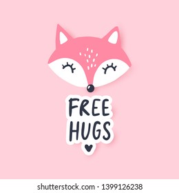 Cute little fox. Vector animal illustration. Hand drawn cartoon fox. It can be used for baby t-shirt design, fashion print, cards, design element for children's clothes.