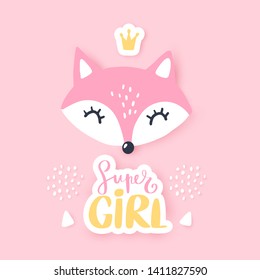 Cute little fox. Vector animal illustration. Hand drawn cartoon fox. It can be used for baby t-shirt design, fashion print, cards, design element for children's clothes.