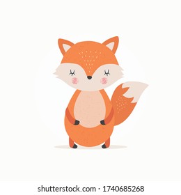 Cute little fox. Vector illustration art.