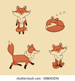 cute little foxes set