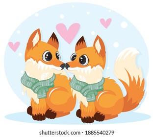 Cute Little Foxes for Valentines Day Card