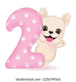 Cute Little French Bulldog and Pink number 2 illustration