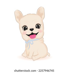 Cute Little French Bulldog sitting illustration