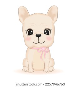Cute Little French Bulldog sitting illustration