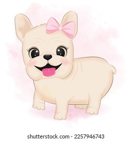 Cute Little French Bulldog smiling illustration