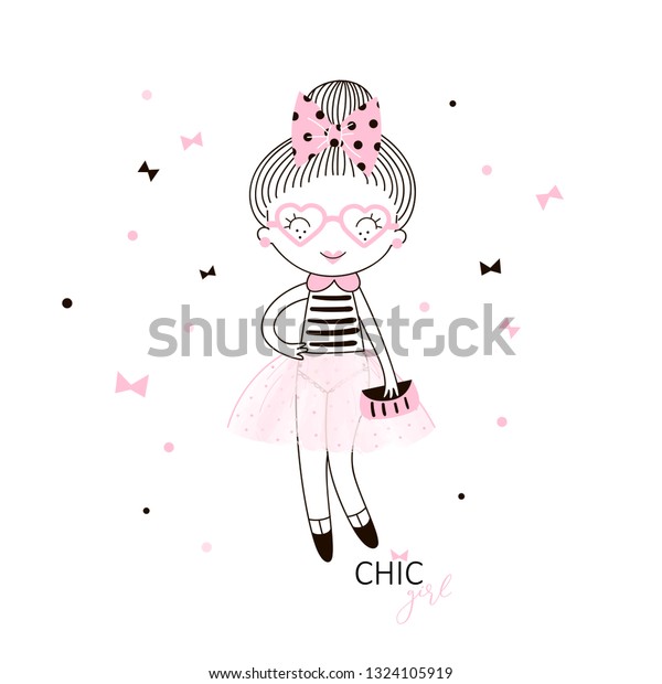 Cute Little French Girl Pink Transparent Stock Vector (Royalty Free ...