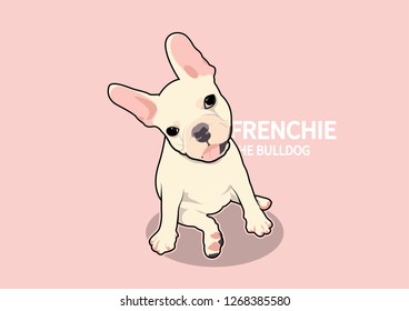 A cute little Frenchie is sitting on the pink background and making an adorable action pose. Vector illustration of a cute little French Bulldog sitting on a pink background in an endearing pose.