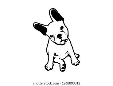 Cute little Frenchie is sitting on the floor and making an adorable action pose. Vector illustration of a cute little French Bulldog sitting on the floor, striking an adorable and endearing pose.