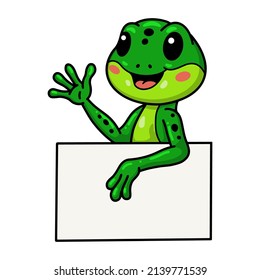 Cute little frog cartoon with blank sign