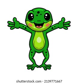 Cute little frog cartoon raising hands