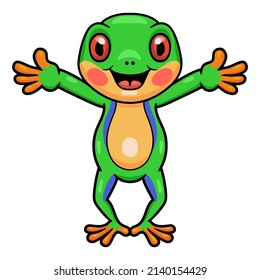 Cute little frog cartoon raising hands