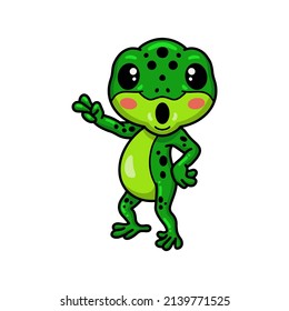 Cute little frog cartoon waving hand