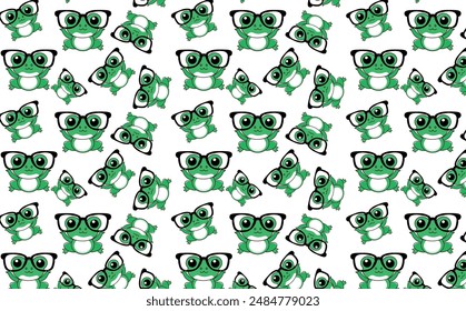Cute little frog with glasses, illustration pattern