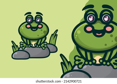 Cute Little Frog on The Rock Cartoon Character