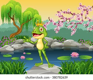 Cute little frog prince presenting