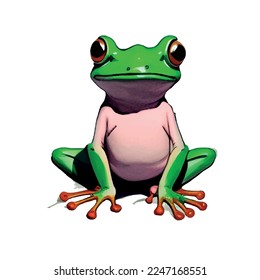 Cute little frog sitting on white background.