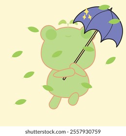 A cute little frog with an umbrella can be used for logos, icons, t-shirt designs, fabrics, wallpapers and many more